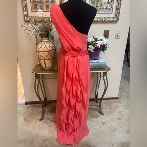 WHITE BY VERA WANG CORAL RUFFLED ONE SHOULDER FLOOR LENGTH FORMAL DRESS SZ 16